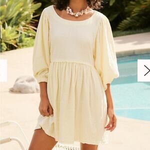 Free People Get Obsessed Babydoll Dress in Light Yellow Lemon Size XS NWT